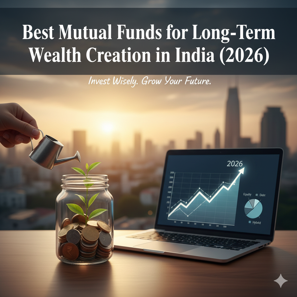 Best mutual funds for long-term wealth creation in India 2026 with financial growth illustration.